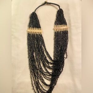 Black Beaded Necklace with Cream Accents